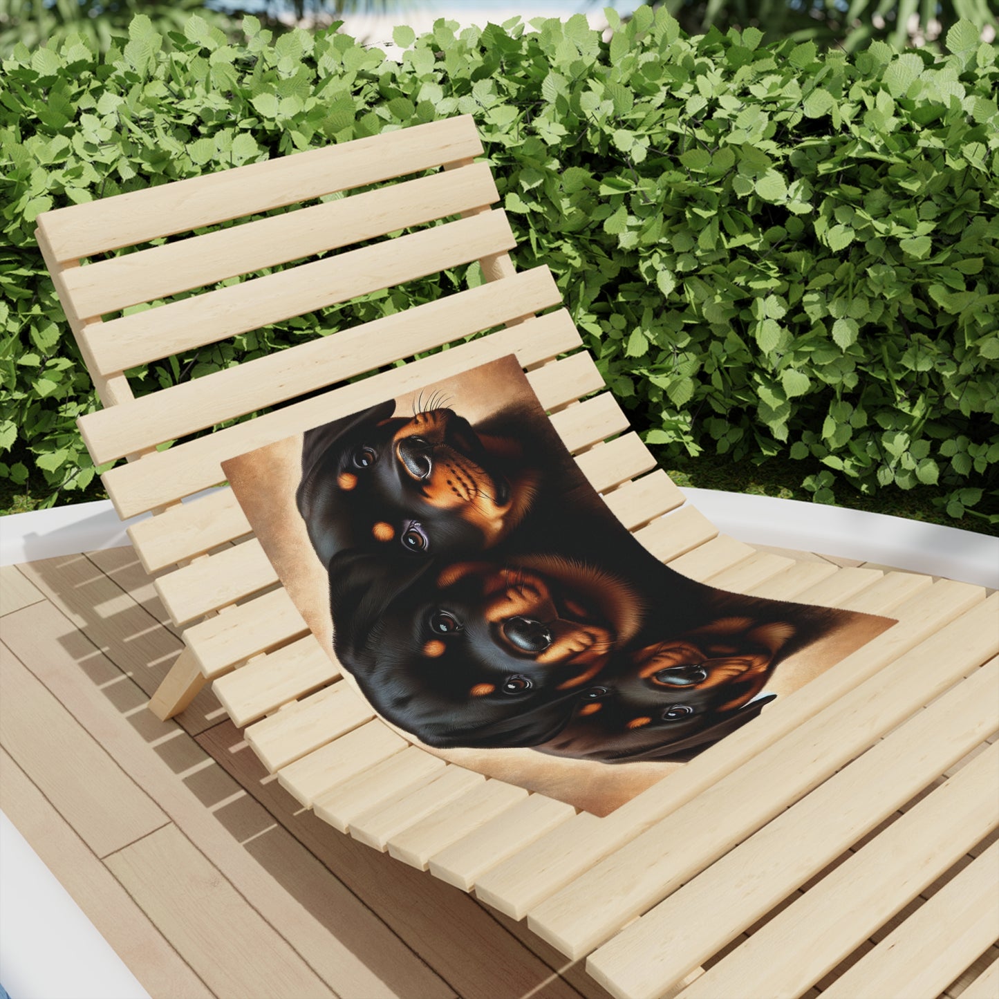 Three Rott Pups On Tan - Beach Towels